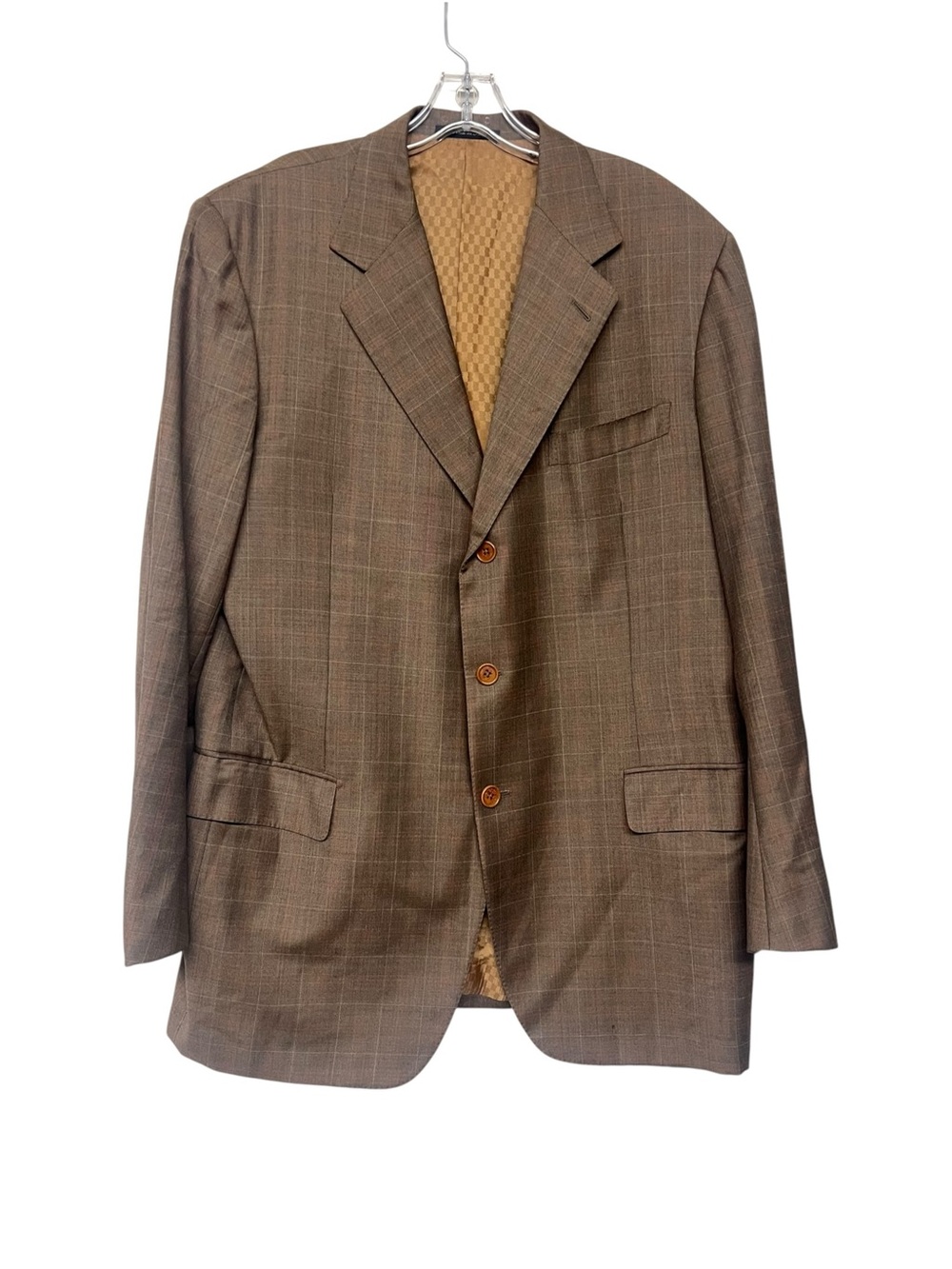 Men's Battistoni Barneys New York Wool Brown Plaid Blazer Classic Jacket